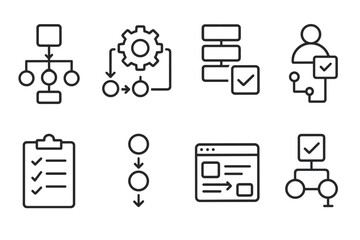 Business process flowchart icon set. workflow symbols and diagrams. business and productivity tools.