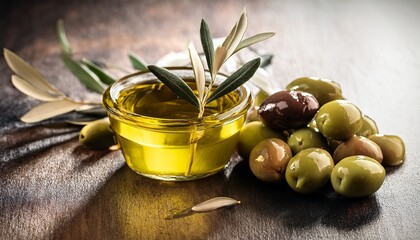 mediterranean cuisine olive oil and olives still life