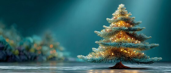 Elegant Christmas Greeting Card Design Showcasing a Lit Christmas Tree with Blurred Background and Soft, Atmospheric Lighting with Copy Space