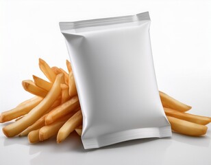 white french fries packaging mockup on white background closeup