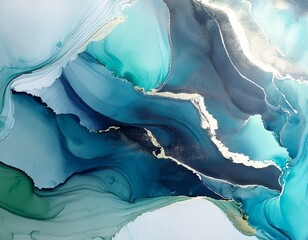 produce a calming watercolor abstract with flowing indigo and seafoam green tones