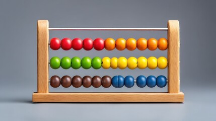 Colorful wooden abacus on grey background, educational toy for learning numbers and basic math concepts, perfect for children and teaching environments