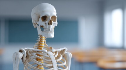 Detailed Anatomical Model of a Human Skeleton in a Classroom Setting for Educational Purposes, Science Learning, and Medical Training