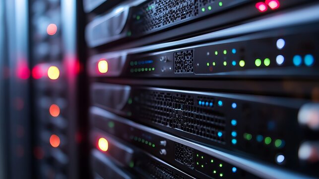 Powerful network servers humming in a modern data center provide seamless connectivity and cloud solutions for your business growth today - Powered by Adobe