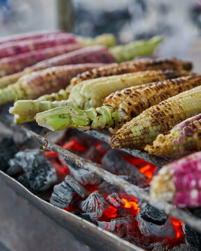 roasted corn prepared in a street stall