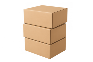 Stack of three cardboard boxes for shipping and delivery, representing packaging, moving, and logistics concepts