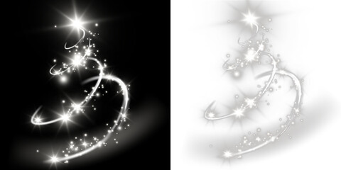 Christmas tree made of glowing lights. Bright shiny Christmas light. Glittering lights in the form of a Christmas tree. Gold glowing spruce luxurious design. Vector on png background.PNG