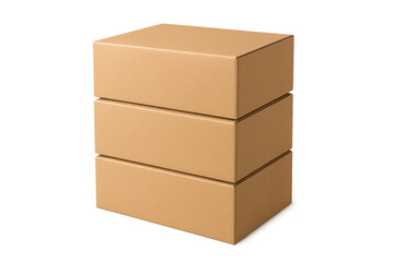 Fototapeta premium Stack of three brown cardboard shipping boxes, packaging for delivery, moving, storage, cargo, and merchandise, transparent background