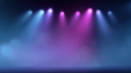 Colorful stage lights casting vibrant hues in a smoky atmosphere, perfect for concert backgrounds, theater productions, and artistic visual compositions