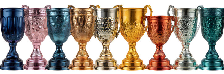 transparent png background cutouts of cup trophies and award collection Set in different styles and colors for sport winning achievements and leadership success concepts
