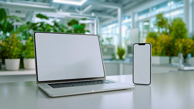 Laptop smartphone technology gadgets screen computer tablet digital modern sleek design minimalist clean workspace office tech electronics