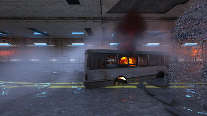 車両火災現場　3DCGレンダリング © tsuneomp
