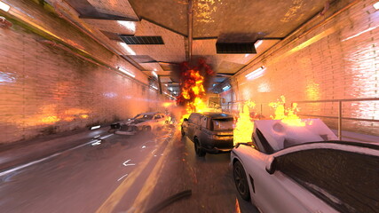 車両火災現場　3DCGレンダリング © tsuneomp