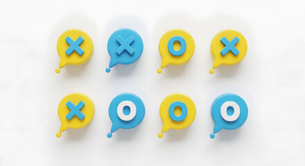 Tic tac toe game with speech bubbles on white background
