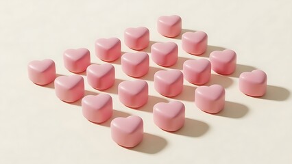 Arrangement of Pink Heart Shaped Candies in Pyramid Formation.