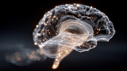 e and headache, concbrain silhouette with glowing dots implying the concept of mindept.