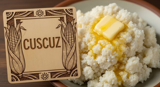 Cape Verdean Cuscuz with Melted Butter &ndash; Served with Hand-Carved Mangrove Wood Plaque