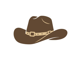 A brown cowboy hat adorned with a golden ribbon, illustrated in flat vector style, stands out as a colorful male headpiece in a country or western aesthetic, perfect as a fashionable accessory for