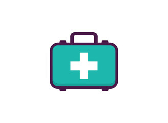 Obraz premium A flat vector illustration of a first aid kit in an emergency box marked with a medical cross, a suitcase containing health drugs and medicine supplies, a first aid case, a survival bag, and a rescue
