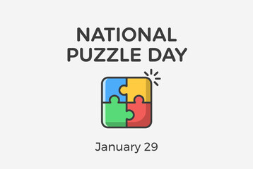 Minimal square design with colorful jigsaw pieces and National Puzzle Day text dated January 29.
