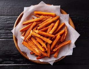 golden fried sweet potato sticks n homemade snack top view