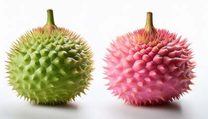 Fototapeta premium unusual spiky fruit with green and pink color isolated on white background