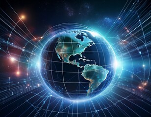 earth connected by digital network in space