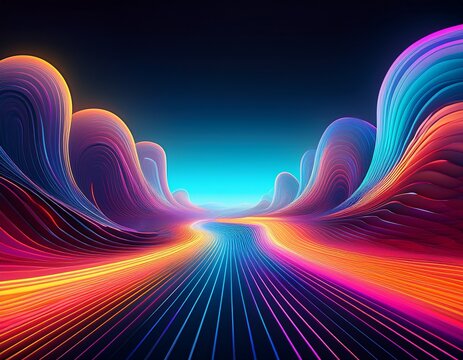 abstract neon landscape with swirling lines