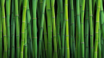 Fototapeta premium Lush Green Bamboo Stalks Surrounded by Dark Background, Creating a Calm and Serene Natural Atmosphere for Various Design Projects