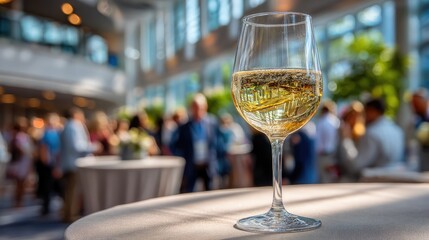 Elegant Wine Glass on Table During Bright Social Event Gathering