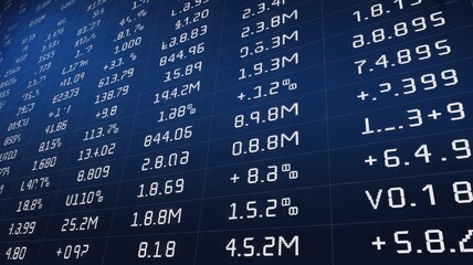 Financial data analysis shown on a monitor screen. Displaying financial figures