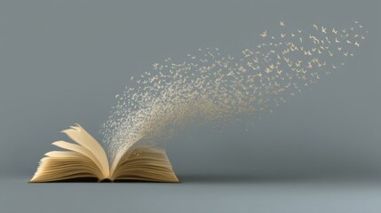 Open Book with Fluttering Birds Emerging from Pages Creating an Imaginative and Dreamlike Visual Representation of Freedom and Creativity