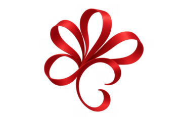 Red decorative ribbon bow creating a festive floral shape, beautiful satin loops for celebration event packaging, transparent background