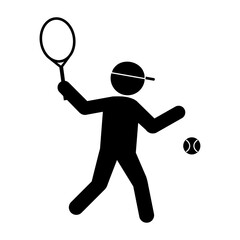 テニスをする人物のシルエットイラスト・ラケットを構えたスポーツピクトグラム素材