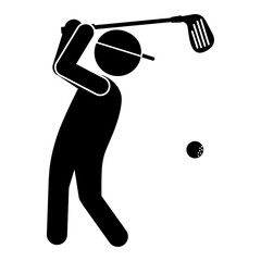 ゴルフをする人物のシルエットイラスト・スイング中のスポーツピクトグラム素材