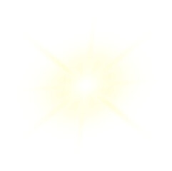 Radiant Starburst Light Effect &ndash; Glowing Eight-Point Flare with White and Yellow Rays on Transparent Background