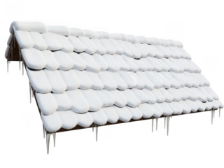 Icy rooftop covered in fresh snow with dripping icicles during winter season transparent background