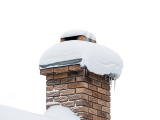 Snow covered chimney against dark sky cold winter scene icicles hanging down transparent background