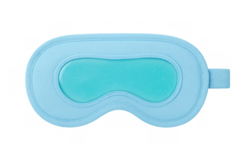 Blue gel eye mask providing cooling comfort, ideal for relaxation, beauty treatments, and aiding restful sleep on transparent background