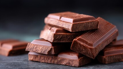 Delicious Milk Chocolate Bars Stacked on a Dark Surface Ideal for Dessert, Sweet Treats, and Food Photography Projects