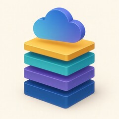 Cloud storage solutions represented by colorful stacked blocks with a cloud symbol on top creating a modern digital aesthetic for technology, innovation in data management