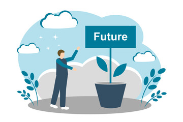 The concept of future development, mental growth and maturation. A man nurtures the future, new ideas and future opportunities