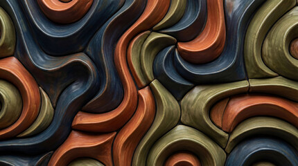Colorful abstract wall panel with wavy shapes and smooth textures arranged in an artistic pattern