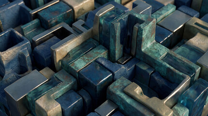 Shapes made of metal and texture in a close-up view situated in an abstract arrangement used for design and artistic exploration in a modern environment