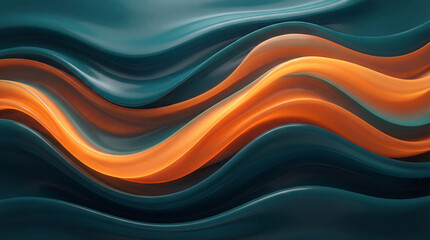 Curved lines in blue and orange flow together creating a dynamic visual effect against a dark background