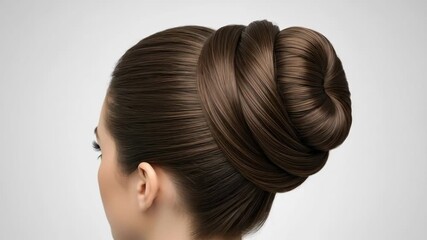 Elegant hair updo twirl: closeup of rotating bun hairstyle with smooth motion