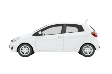 White compact car small size passenger vehicle isolated on white background Side view