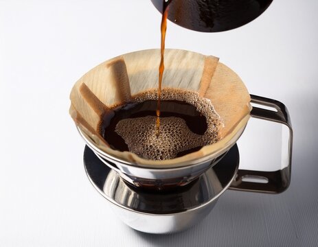 dark coffee slowly drips from a phin filter showcasing a traditional vietnamese coffee ritual against a clean white backgrounda glimpse into the country s coffee culture