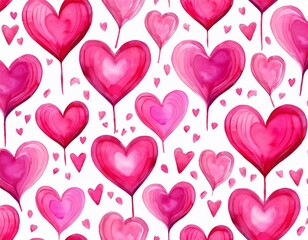watercolor seamless pattern with bright pink hearts