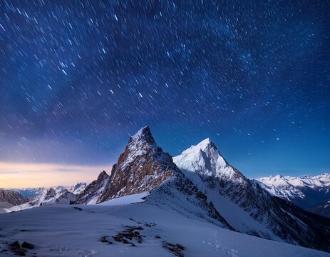 majestic snow mountain peak starry night astrophotography - Powered by Adobe